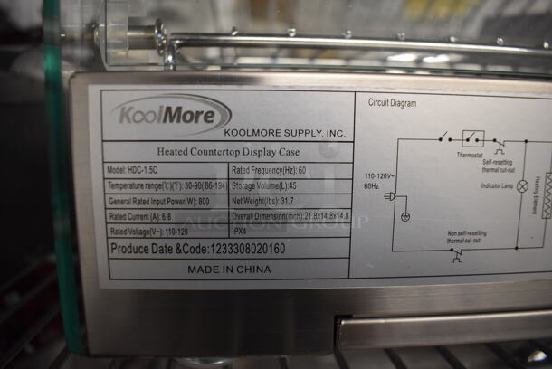 BRAND NEW! KoolMore HDC-1.5C Stainless Steel Commercial Countertop Heated Display Case Merchandiser. 110-120 Volts, 1 Phase. 22x16x15. Tested and Working! - Image 5 of 6