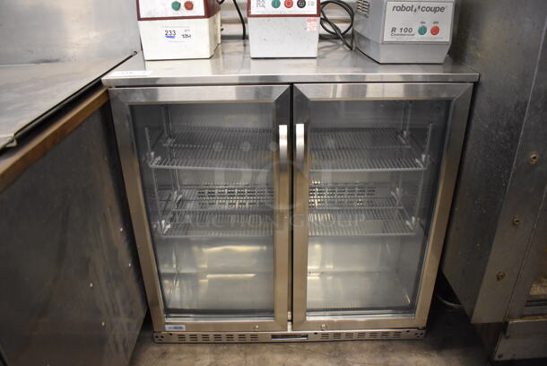BRAND NEW SCRATCH AND DENT! KoolMore BC-2DSW-SS Stainless Steel Commercial 2 Door Cooler Merchandiser. 115 Volts, 1 Phase. 35.5x20x35.5. Tested and Working!