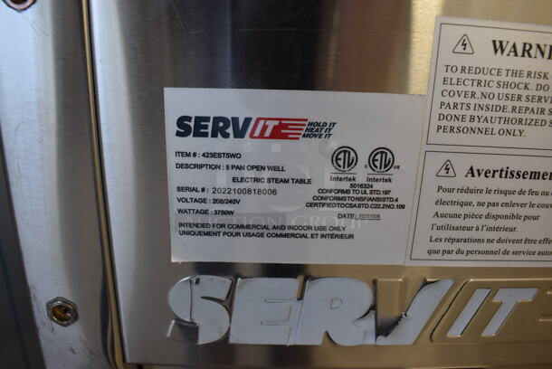 BRAND NEW SCRATCH AND DENT! ServIt 423EST5WO Stainless Steel Commercial Electric Powered 5 Well Steam Table w/ Cutting Board and Under Shelf. 208/240 Volts, 1 Phase. 71x23x36. Tested and Working! - Image 3 of 7