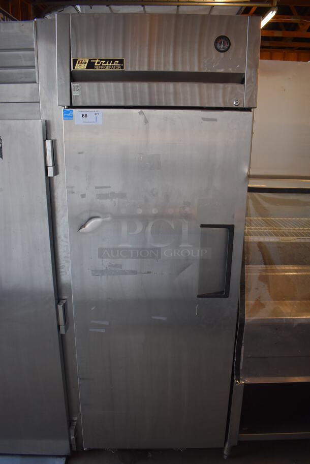 2015 True TG1R-1S ENERGY STAR Stainless Steel Commercial Single Door Reach In Cooler w/ Poly Coated Racks on Commercial Casters. 115 Volts, 1 Phase. 29x35x83. Tested and Working!