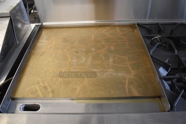 BRAND NEW SCRATCH AND DENT! Cook Rite ATO-24G6B(NG) Stainless Steel Commercial Natural Gas Powered Flat Top Griddle w/ 6 Burner Range, 2 Ovens, Over Shelf and Back Splash. 60x31x57 - Image 2 of 11