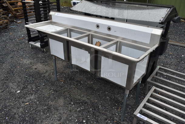 BRAND NEW SCRATCH AND DENT! Regency Stainless Steel Commercial 16 Gauge 3 Bay Sink w/ Left Side Drain Board. 84x24x44. Bays 18x18x14. Drain Board 22x20x1 - Image 8 of 8