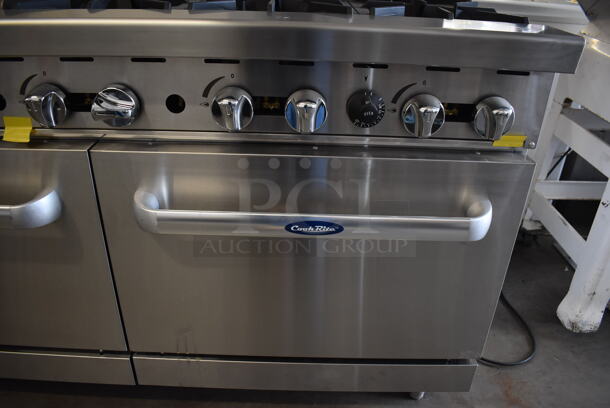 BRAND NEW SCRATCH AND DENT! Cook Rite ATO-24G6B(NG) Stainless Steel Commercial Natural Gas Powered Flat Top Griddle w/ 6 Burner Range, 2 Ovens, Over Shelf and Back Splash. 60x31x57 - Image 4 of 11