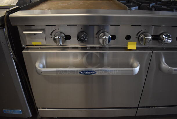 BRAND NEW SCRATCH AND DENT! Cook Rite ATO-24G6B(NG) Stainless Steel Commercial Natural Gas Powered Flat Top Griddle w/ 6 Burner Range, 2 Ovens, Over Shelf and Back Splash. 60x31x57 - Image 5 of 11