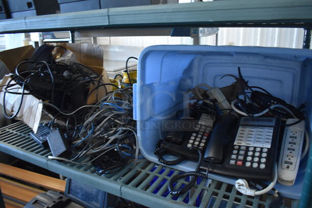 ALL ONE MONEY! Tier Lot of Various Items Including 2 Corded Telephones and Various Wires