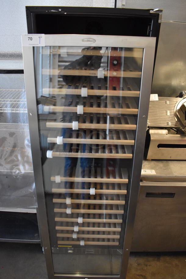 BRAND NEW SCRATCH AND DENT! KoolMore Stainless Steel Single Door Reach In Wine Chiller Merchandiser. Door Needs To Be Reattached. 24x25x70