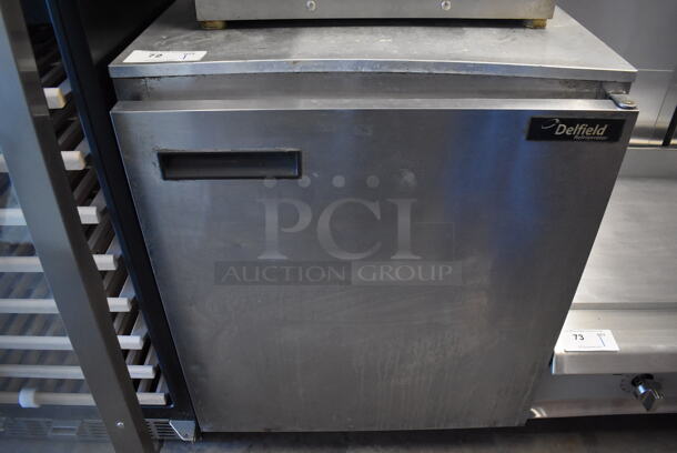 Delfield Stainless Steel Commercial Single Door Undercounter Cooler on Commercial Casters. 115 Volts, 1 Phase. 27x29x34. Tested and Working! - Image 1 of 5
