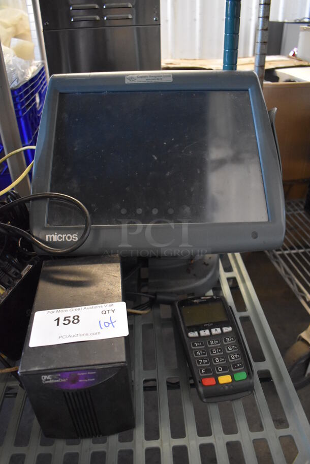 Micros 15" POS Monitor w/ Powervar Power Conditioner and Ingenico iPP320 Credit Card Reader - Image 1 of 4