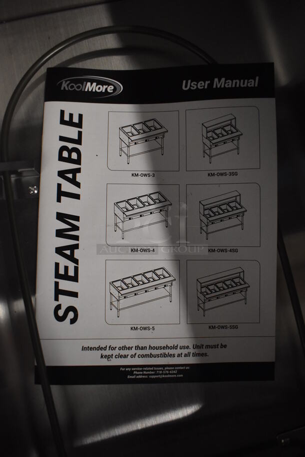 BRAND NEW SCRATCH AND DENT! 2022 KoolMore KM-OWS-5SG Stainless Steel Commercial Floor Style Electric Powered 5 Bay Steam Table w/ Cutting Board, Over Shelf and Sneeze Guard. 240 Volts. 72x31x50 - Image 3 of 8