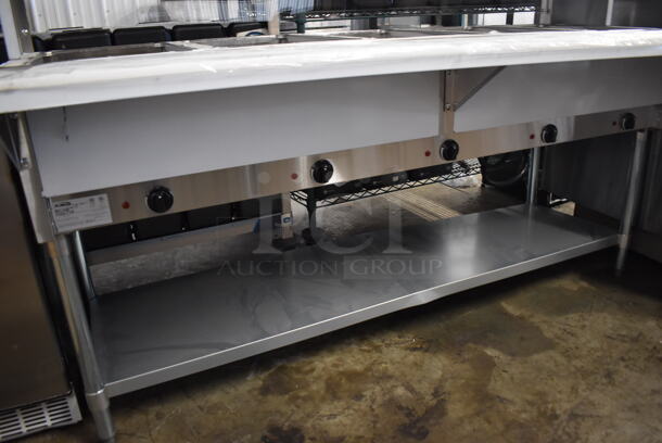 BRAND NEW SCRATCH AND DENT! 2022 KoolMore KM-OWS-5SG Stainless Steel Commercial Floor Style Electric Powered 5 Bay Steam Table w/ Cutting Board, Over Shelf and Sneeze Guard. 240 Volts. 72x31x50 - Image 7 of 8