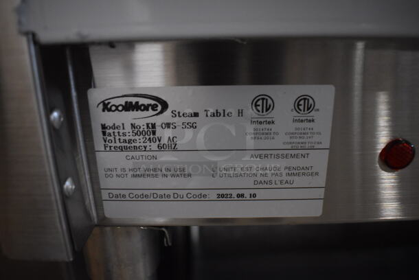 BRAND NEW SCRATCH AND DENT! 2022 KoolMore KM-OWS-5SG Stainless Steel Commercial Floor Style Electric Powered 5 Bay Steam Table w/ Cutting Board, Over Shelf and Sneeze Guard. 240 Volts. 72x31x50 - Image 8 of 8