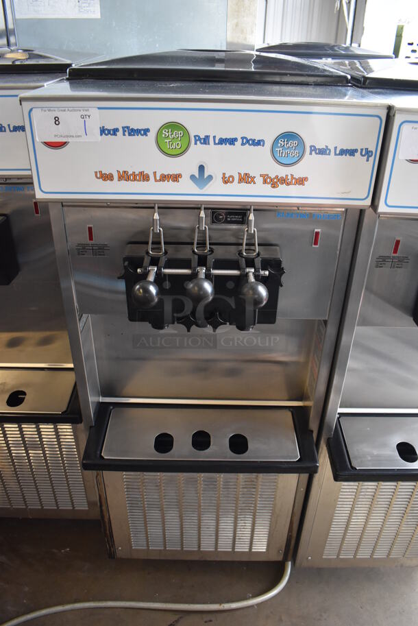 2011 Electro Freeze SL500-132 Stainless Steel Commercial Floor Style Water Cooled 2 Flavor w/ Twist Soft Serve Ice Cream Machine on Commercial Casters. 208-230 Volts, 3 Phase. 22x32x60