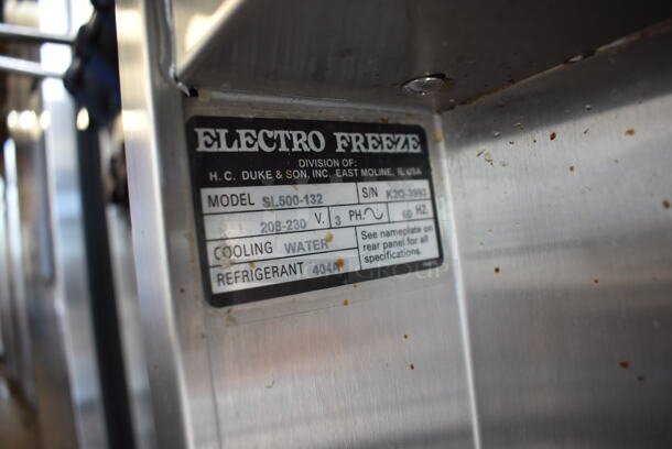 2011 Electro Freeze SL500-132 Stainless Steel Commercial Floor Style Water Cooled 2 Flavor w/ Twist Soft Serve Ice Cream Machine on Commercial Casters. 208-230 Volts, 3 Phase. 22x32x60 - Image 4 of 8