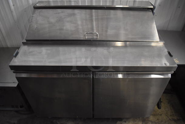 Adcraft SL-2D Stainless Steel Commercial Sandwich Salad Prep Table Bain Marie Mega Top on Commercial Casters. 115 Volts, 1 Phase. 47x30x43. Tested and Powers On But Does Not Get Cold