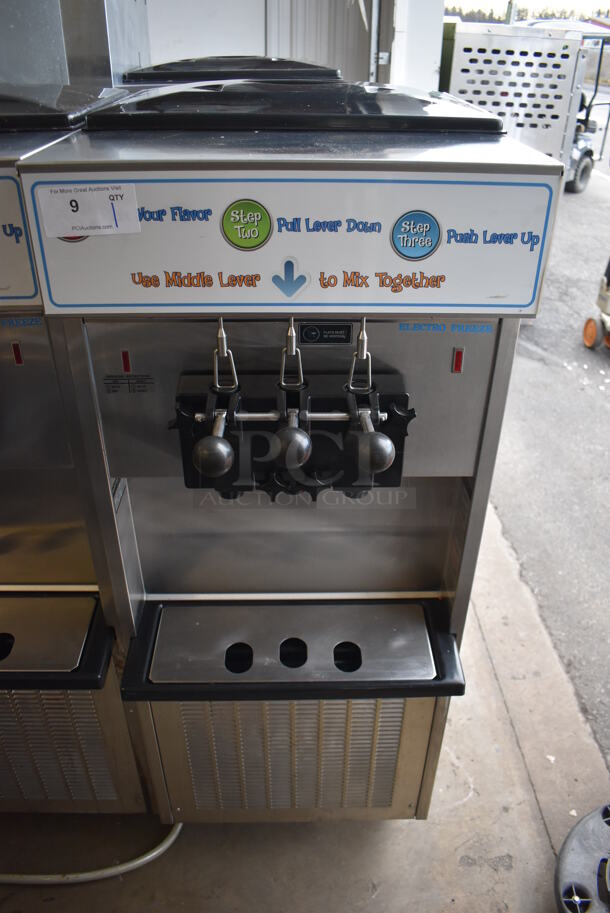 2011 Electro Freeze SL500-132 Stainless Steel Commercial Floor Style Water Cooled 2 Flavor w/ Twist Soft Serve Ice Cream Machine on Commercial Casters. 208-230 Volts, 3 Phase. 22x32x60