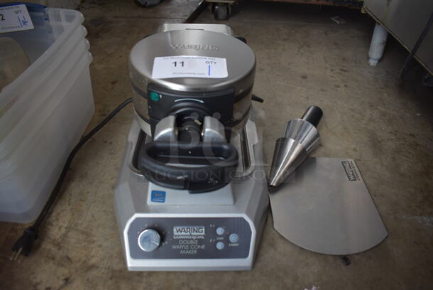 Waring WWCM200 Stainless Steel Commercial Countertop Waffle Cone Maker w/ Waffle Cone Former. 120 Volts, 1 Phase. 10x17x10. Tested and Working!