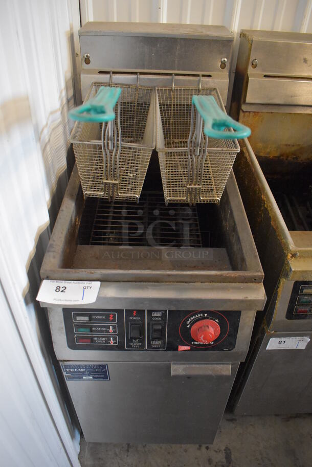Cecilware EFP-40 Stainless Steel Commercial Floor Style Electric Powered Deep Fat Fryer w/ 2 Metal Fry Baskets. 208 Volts, 1 Phase. 15.5x30x45