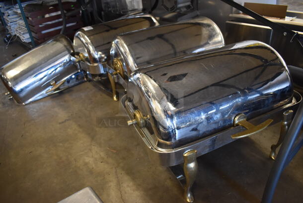 3 Metal Chafing Dishes w/ Rolling Lid. Comes w/ 4 Extra Lids. 28x17x18. 3 Times Your Bid!
