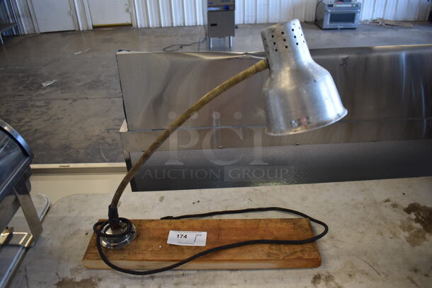 Butcher Block Slab w/ Mounted Carlisle NHLS1358 Metal Warming Lamp. 24x7x24