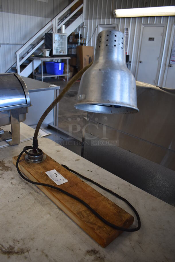 Butcher Block Slab w/ Mounted Carlisle NHLS1358 Metal Warming Lamp. 24x7x24 - Image 2 of 4