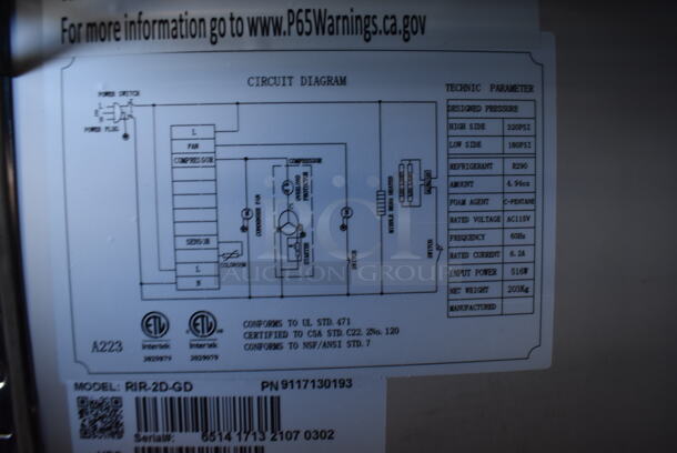 SCRATCH AND DENT! KoolMore RIR-2D-GD Stainless Steel Commercial 2 Door Reach In Cooler Merchandiser w/ Poly Coated Racks on Commercial Casters. 115 Volts, 1 Phase. 54x34x82. Tested and Powers On But Does Not Get Cold - Image 4 of 8