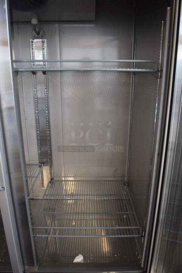 SCRATCH AND DENT! KoolMore RIR-2D-GD Stainless Steel Commercial 2 Door Reach In Cooler Merchandiser w/ Poly Coated Racks on Commercial Casters. 115 Volts, 1 Phase. 54x34x82. Tested and Powers On But Does Not Get Cold - Image 7 of 8