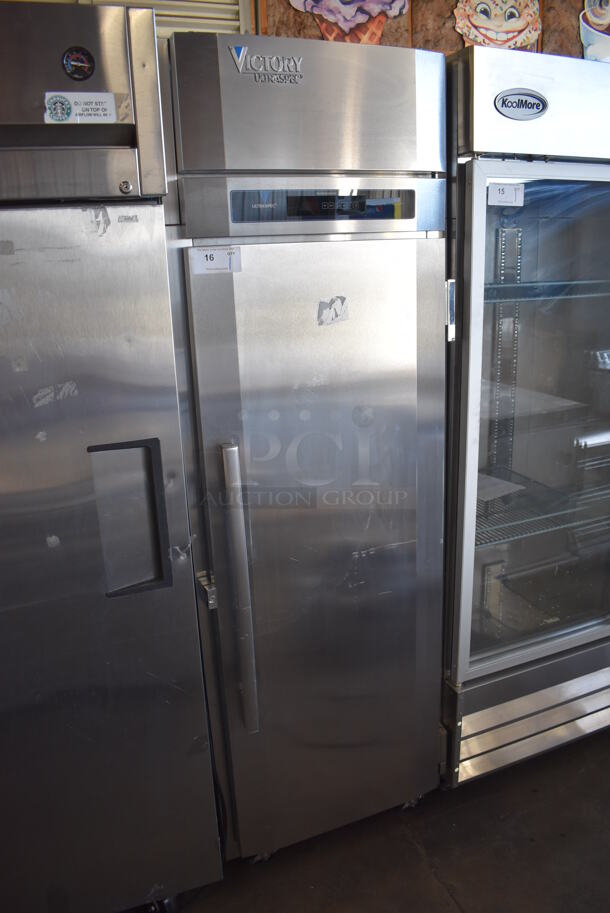 BRAND NEW! Victory RS-1D-R1-448186APS3C Stainless Steel Commercial Single Door Reach In Cooler on Commercial Casters. 115 Volts, 1 Phase. 26x34x82. Cannot Test - Unit Is Set Up For Hardwire - Image 3 of 8