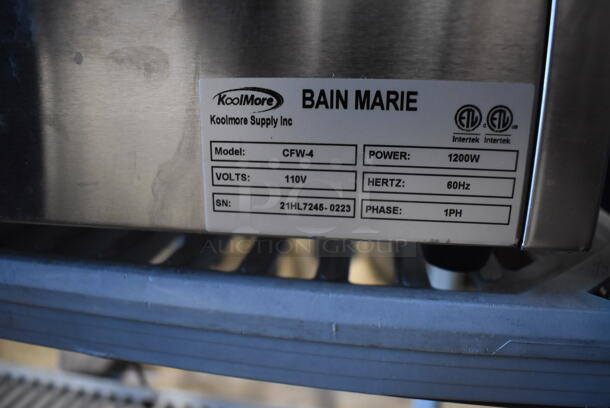 BRAND NEW SCRATCH AND DENT! KoolMore CFW-4 Stainless Steel Commercial Countertop Food Warmer w/ 2 Drop Ins and 2 Lids. 110 Volts, 1 Phase. 13.5x20x13. Tested and Working! - Image 6 of 6