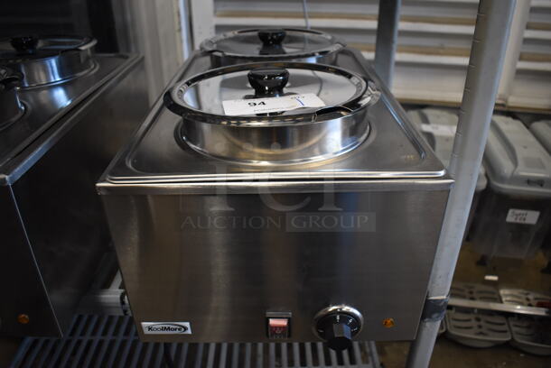 BRAND NEW SCRATCH AND DENT! KoolMore CFW-4 Stainless Steel Commercial Countertop Food Warmer w/ 2 Drop Ins and 2 Lids. 110 Volts, 1 Phase. 13.5x20x13. Tested and Working! - Image 1 of 6
