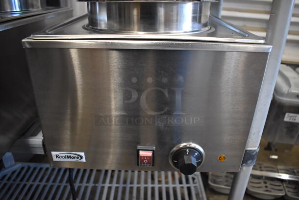 BRAND NEW SCRATCH AND DENT! KoolMore CFW-4 Stainless Steel Commercial Countertop Food Warmer w/ 2 Drop Ins and 2 Lids. 110 Volts, 1 Phase. 13.5x20x13. Tested and Working! - Image 4 of 6
