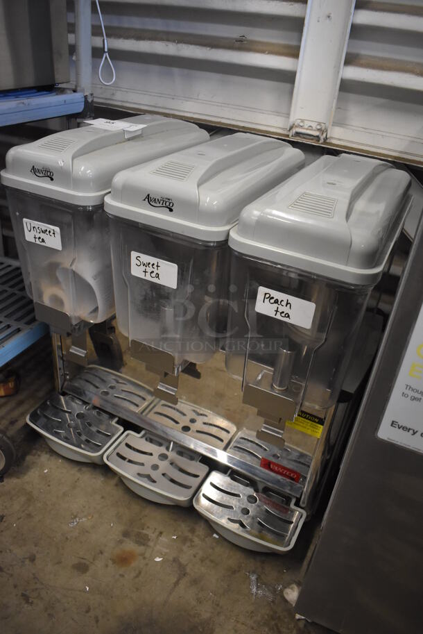 Avantco 177RDM33 Stainless Steel Commercial Countertop 3 Hopper Refrigerated Beverage Machine. 120 Volts, 1 Phase. 23x16x27. Tested and Powers On But Does Not Get Cold - Image 3 of 6
