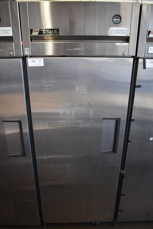 2011 True TG1R-1S Stainless Steel Commercial Single Door Reach In Cooler w/ Poly Coated Racks on Commercial Casters. 115 Volts, 1 Phase. 29x35x83. Tested and Working! - Image 1 of 6
