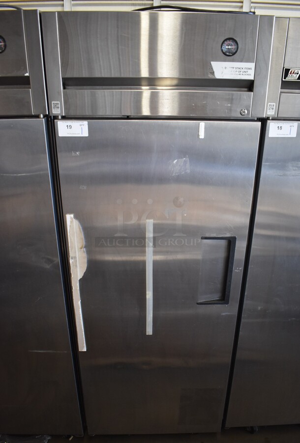 2011 True TG1R-1S Stainless Steel Commercial Single Door Reach In Cooler w/ Poly Coated Racks on Commercial Casters. 115 Volts, 1 Phase. 29x35x83. Tested and Working! - Image 1 of 6