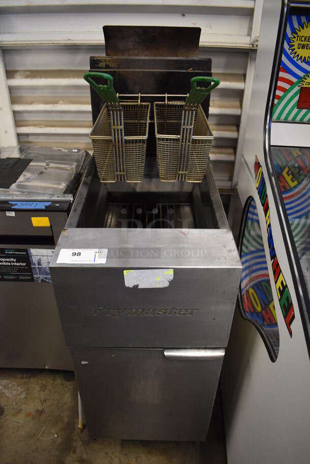 Frymaster GF40SD Stainless Steel Commercial Floor Style Natural Gas Powered Deep Fat Fryer w/ 2 Metal Fry Baskets on Commercial Casters. 122,000 BTU. 15.5x30x54 - Image 1 of 6