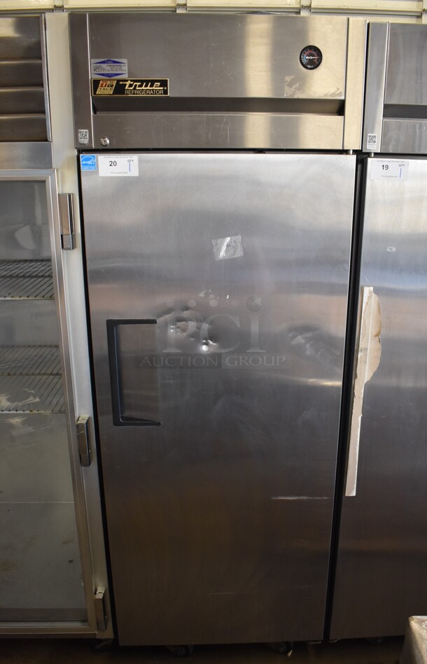 2013 True TG1R-1S ENERGY STAR Stainless Steel Commercial Single Door Reach In Cooler w/ Poly Coated Racks on Commercial Casters. 115 Volts, 1 Phase. 29x35x83. Tested and Working! - Image 1 of 6