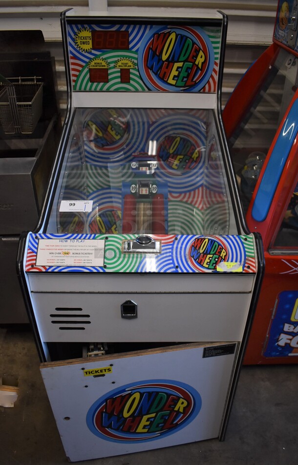 Bay Tek WW-1.08.11 Metal Commercial Floor Style Wonder Wheel Arcade Game w/ Coin Acceptor. 25x45x57. Tested and Working!