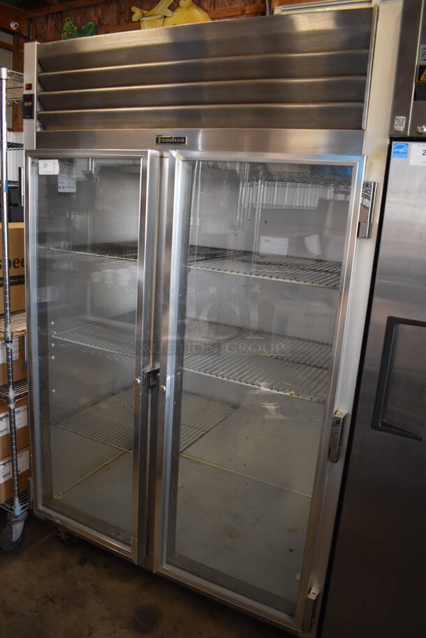 Traulsen G21010 Stainless Steel Commercial 2 Door Reach In Cooler Merchandiser w/ Poly Coated Racks. 115 Volts, 1 Phase. 52x34x83. Tested and Working!