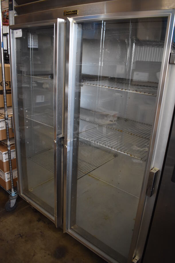 Traulsen G21010 Stainless Steel Commercial 2 Door Reach In Cooler Merchandiser w/ Poly Coated Racks. 115 Volts, 1 Phase. 52x34x83. Tested and Working! - Image 2 of 7