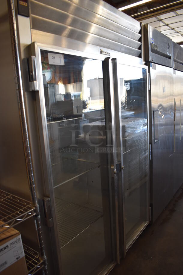Traulsen G21010 Stainless Steel Commercial 2 Door Reach In Cooler Merchandiser w/ Poly Coated Racks. 115 Volts, 1 Phase. 52x34x83. Tested and Working! - Image 6 of 7