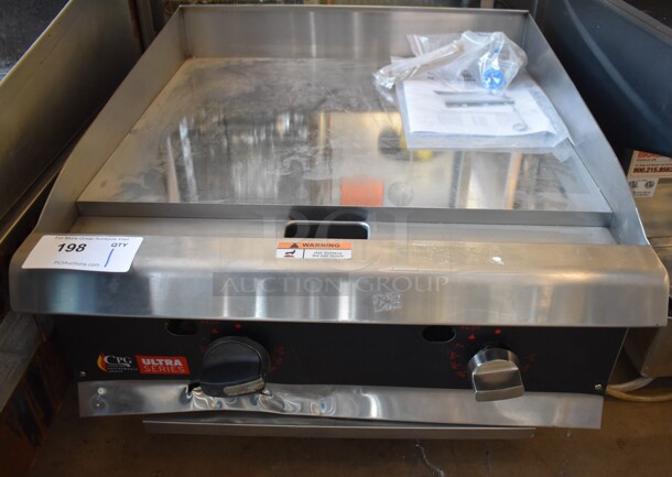 BRAND NEW SCRATCH AND DENT! CPG Cooking Performance Group Ultra Series Stainless Steel Commercial Countertop Natural Gas Powered Chrome Top Flat Top Griddle w/ Thermostatic Controls. 24x30x16 - Image 1 of 8
