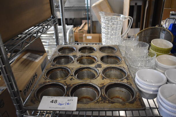 ALL ONE MONEY! Tier Lot of Various Items Including Poly Ramekins, Metal Muffin Baking Pan, Glass Bowls - Image 2 of 8