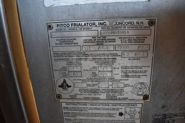 Pitco Frialator DD24RUFM Stainless Steel Commercial Floor Style Natural Gas Powered Donut Fryer. 72,000 BTU. 29x43x56 - Image 8 of 8