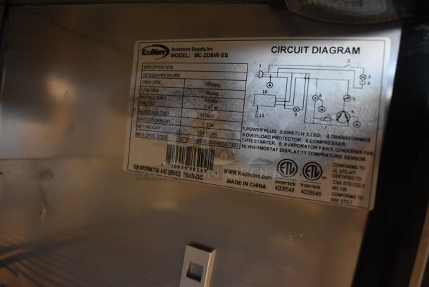 BRAND NEW SCRATCH AND DENT! KoolMore BC-2DSW-SS Stainless Steel Commercial 2 Door Cooler Merchandiser. 115 Volts, 1 Phase. 35.5x20x35.5. Tested and Working! - Image 5 of 7