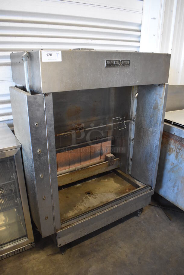 American Range Stainless Steel Commercial Natural Gas Powered 4 Spit Rotisserie Oven. 48x26x58