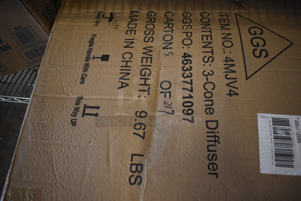 ALL ONE MONEY! Tier Lot of Various Items Including Two 4MJV4 Cone Diffuser Boxes and Air King 16" Fan Box - Image 3 of 5