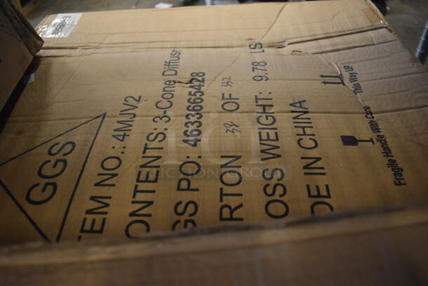 ALL ONE MONEY! Tier Lot of Various Items Including Two 4MJV4 Cone Diffuser Boxes and Air King 16" Fan Box - Image 4 of 5