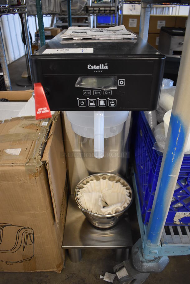 BRAND NEW! Estella Stainless Steel Commercial Countertop Coffee Machine w/ Hot Water Dispenser, Poly Brew Basket. 22x18x28