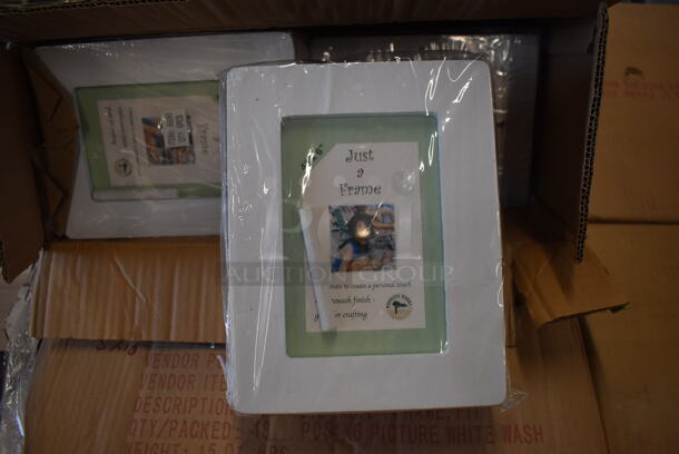 PALLET LOT OF 24 Boxes of 48 BRAND NEW Just a Frame Whitewash Finish Picture Frames w/ Chalk. 4x0.5x6. 24 Times Your Bid!  - Image 1 of 7
