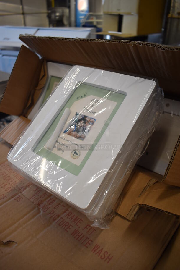 PALLET LOT OF 24 Boxes of 48 BRAND NEW Just a Frame Whitewash Finish Picture Frames w/ Chalk. 4x0.5x6. 24 Times Your Bid!  - Image 2 of 7