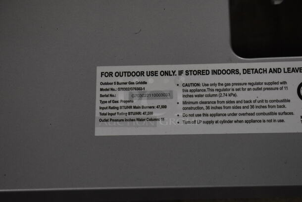 BRAND NEW! Members Mark Pro Series G70302/G70302-1 Stainless Steel Commercial 5 Burner Propane Gas Powered Flat Top Griddle Portable Grill on Commercial Casters. 68x25x42 - Image 8 of 9